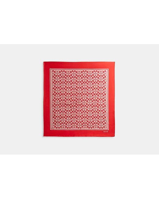 COACH Red Vintage Signature Print Silk Square Scarf