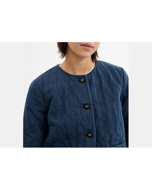 Veste En Toile Matelassée COACH en coloris Blue