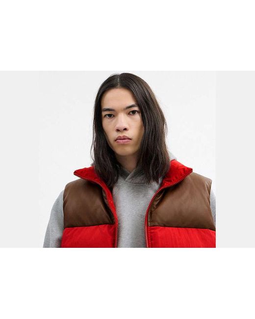 COACH Red Mixed Material Down Vest for men