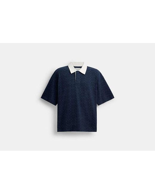 COACH Blue Signature Relaxed Rugby Polo In Organic Cotton for men