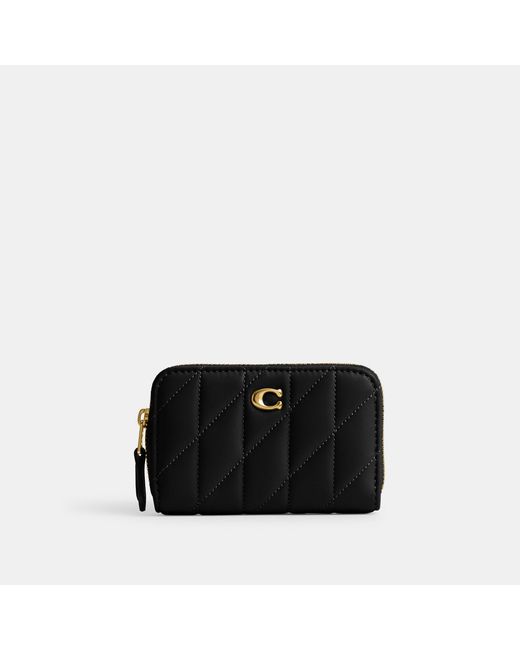 COACH Black Small Zip Around Card Case Wallet Handbags, Leather/Nappa