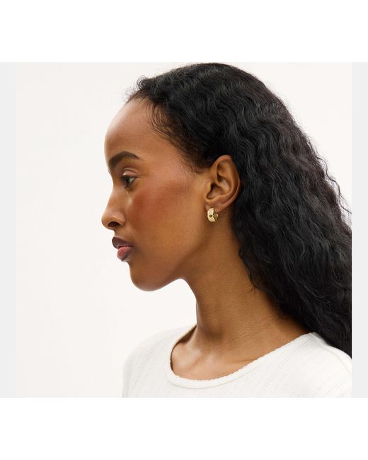 COACH Black Textured Small Hoop Earrings