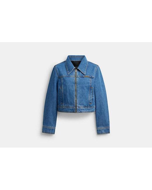 Veste En Denim Raccourcie Avec C Sculpté En Coton Biologique En Pour Femmes, Taille COACH en coloris Blue