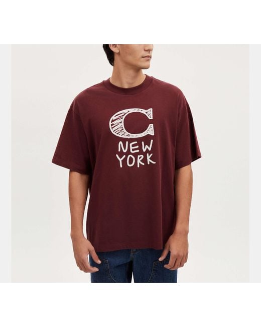 COACH Red Signature T Shirt for men