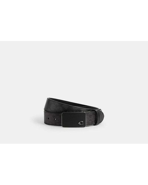 COACH Black Signature Plaque Buckle Cut To Size Reversible Belt, 38mm for men