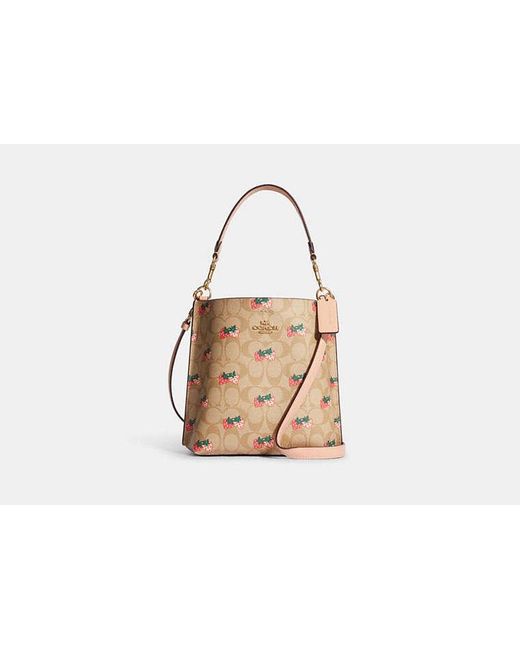 COACH Black Mollie Bucket Bag 22 With Strawberry Print | Leather