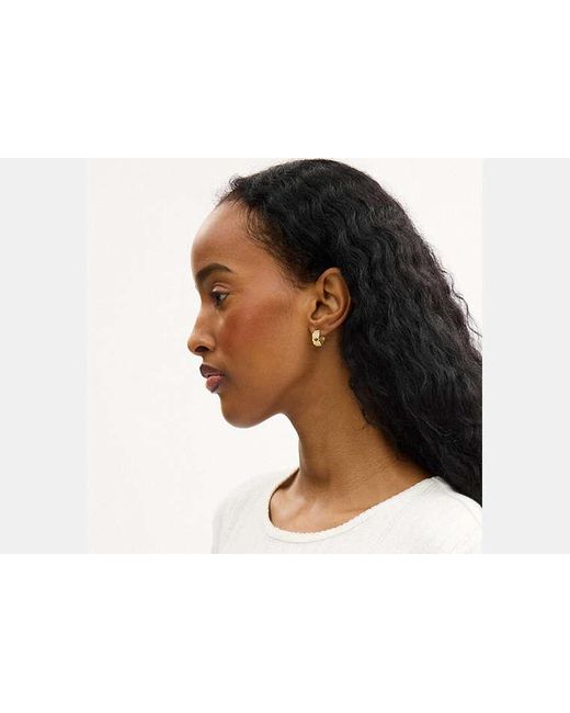 COACH Black Textured Signature Small Hoop Earrings