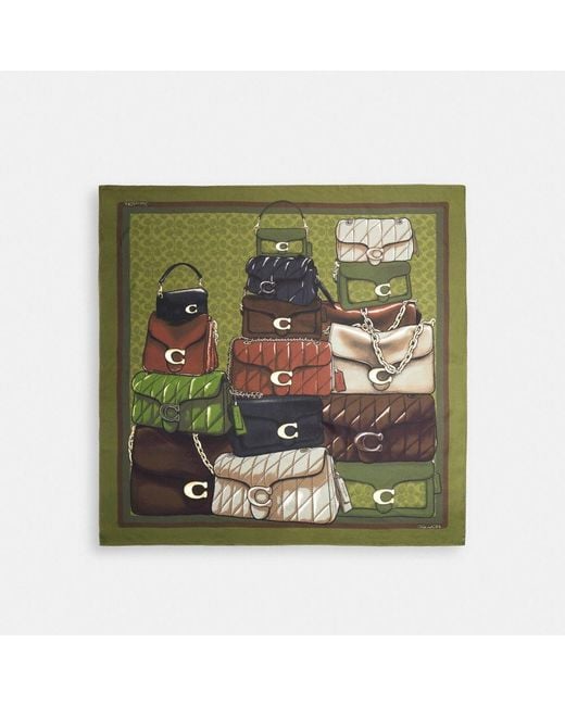 COACH Green Stacked Tabby Bags Print Silk Square Scarf