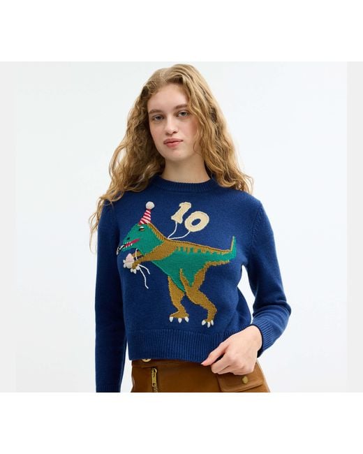 COACH Blue Rexy 10Th Birthday Crewneck Sweater