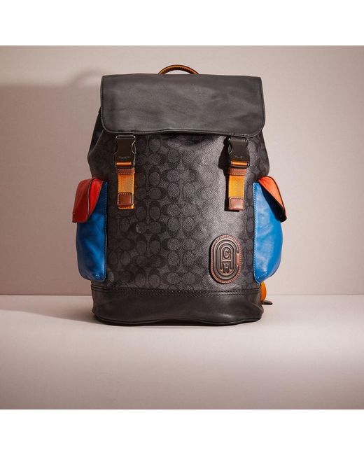 COACH Blue Restored Rivington Backpack In Colorblock Signature Canvas With Patch for men