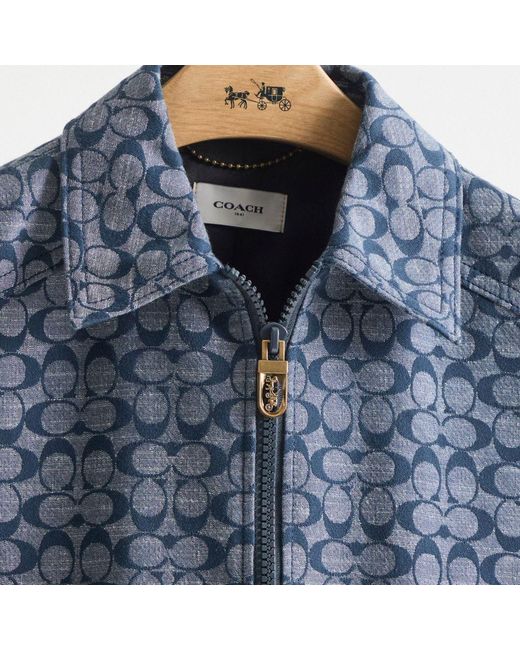 COACH Blue Restored Signature Chambray Blouson Jacket
