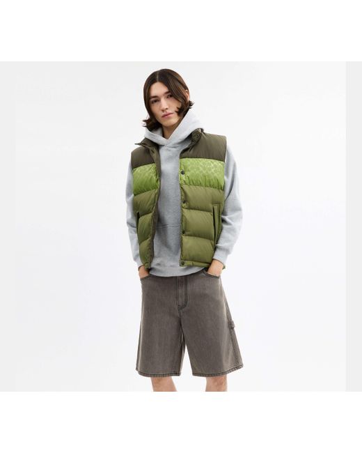 COACH Green Reversible Colorblock Down Vest for men