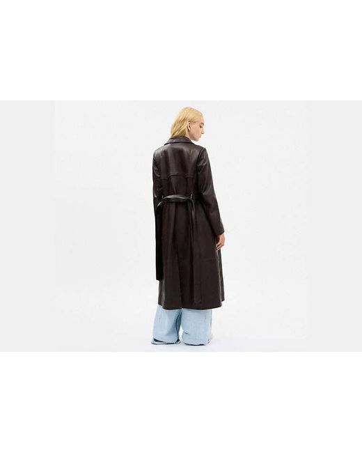 COACH Black Single Breasted Leather Trench Coat