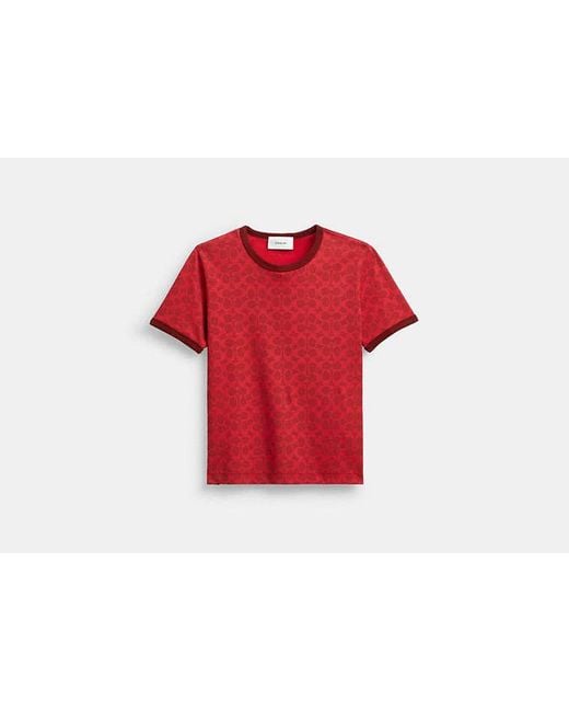 COACH Red Signature Ringer T-Shirt