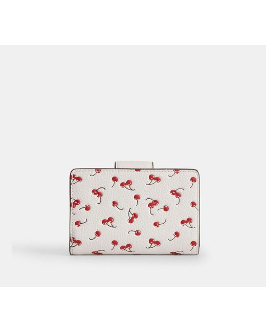 COACH Black Medium Corner Zip Wallet With Cherry Print