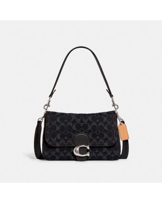 COACH Black Soft Tabby Shoulder Bag In Signature Denim