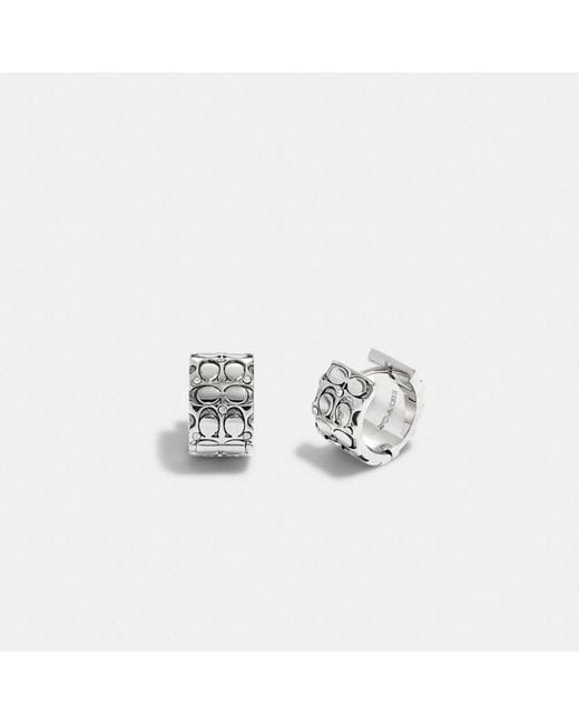 COACH Quilted Signature Huggie Earrings in Silver/Black (Metallic) Lyst