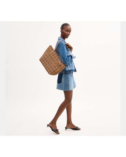 COACH Black City Tote Bag With Gingham Print