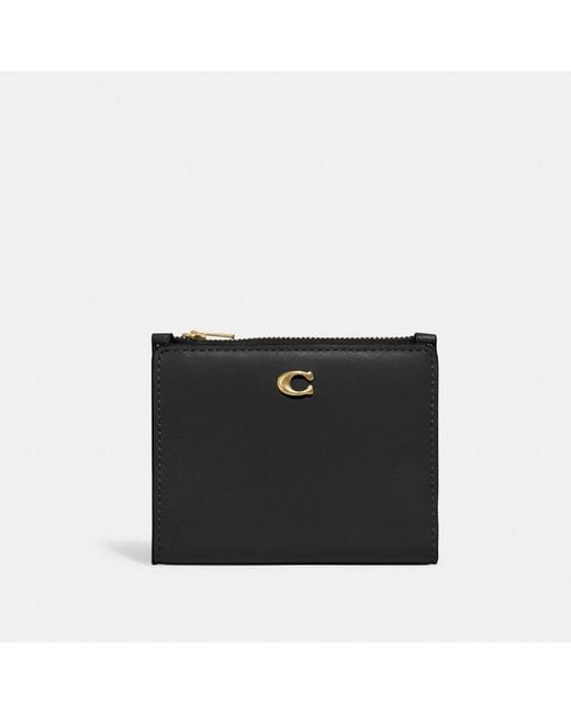 COACH Leather Bifold Snap Wallet in Brass/Black (Black) - Lyst