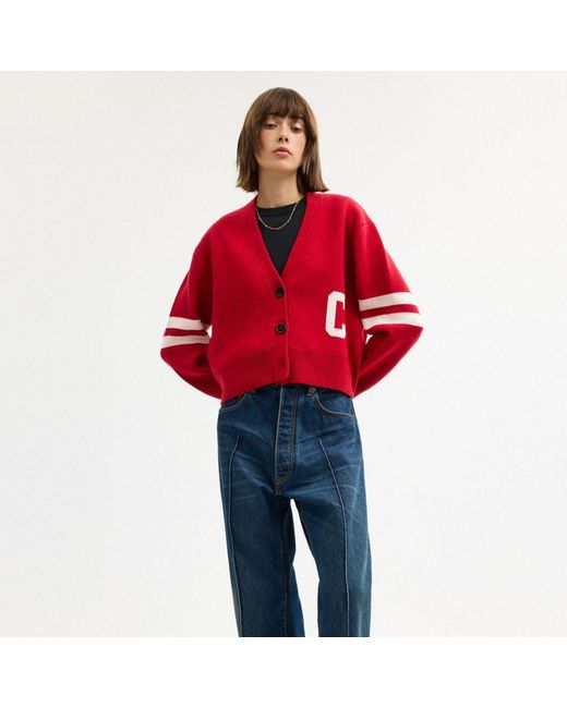 COACH Horse And Carriage Cropped Cardigan in Red | Lyst