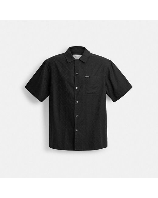 COACH Black Signature Jacquard Camp Shirt for men