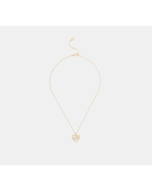 COACH Black Coach Script Heart Pendant Necklace