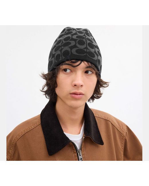 COACH Black Reversible Signature Beanie for men