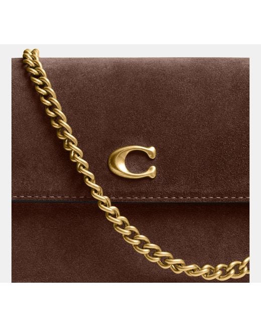 COACH Black Suede Brook Flap Bag With Chain