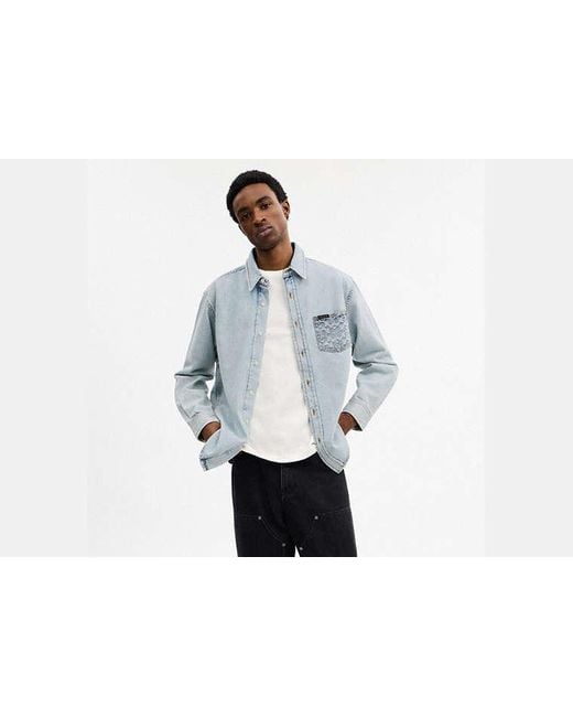 COACH Blue Long Sleeve Denim Shirt for men