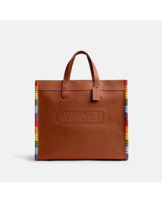 COACH Brown Field Tote 40 With Rainbow Crochet for men