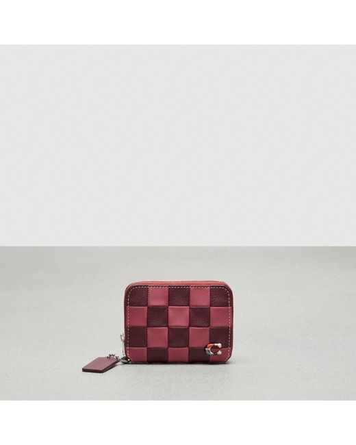 COACH Red Zip Around Wallet In Checkerboard Upcrafted Leather