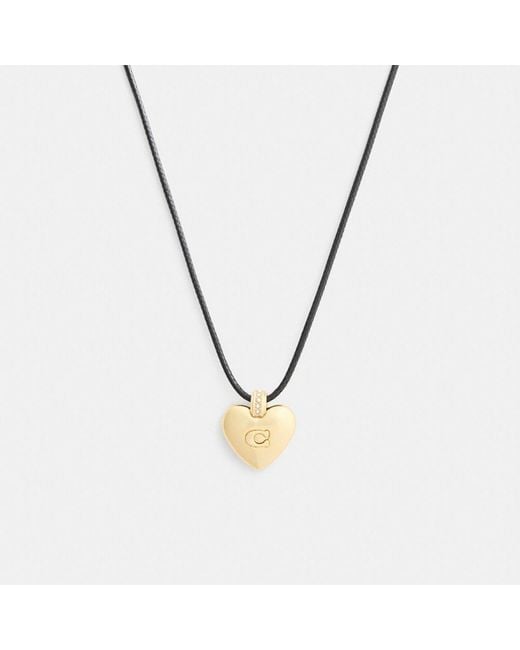 COACH Women's Metallic Signature Heart Cord Pendant Necklace