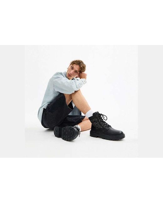 COACH Black Combat Boot With Signature Jacquard for men