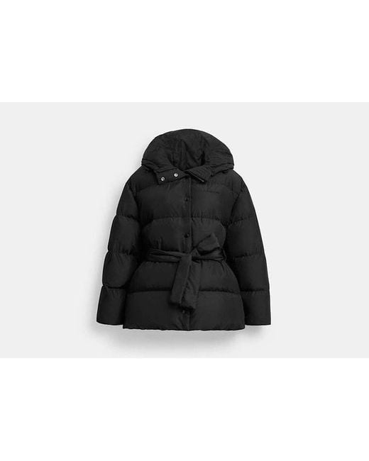 COACH Black Short Puffer Jacket With Belt