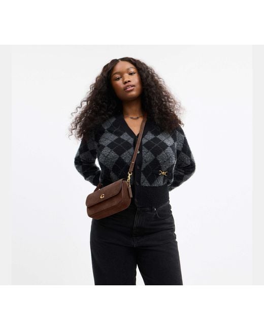 COACH Black Suede Brook Flap Bag With Chain