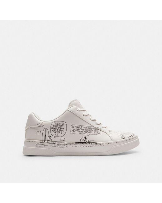 COACH White X Peanuts High Line Sneaker With Newspaper Print