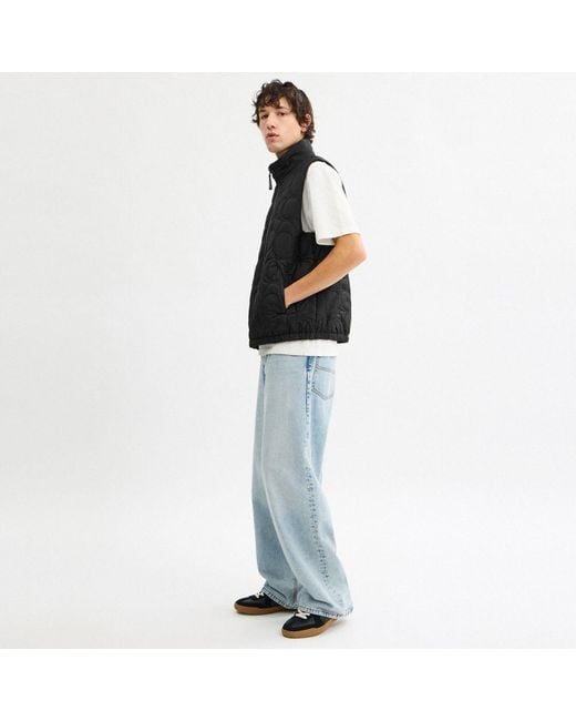 COACH Black Quilted Signature Puffer Jacket Vest for men