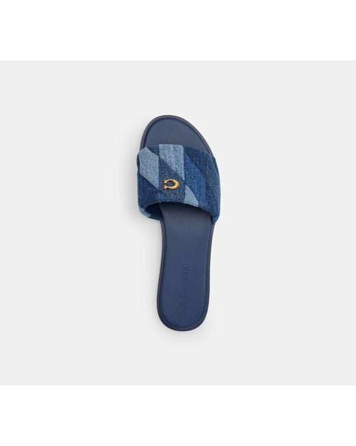 COACH Blue Holly Sandals With Quilting Dress Sandals, Leather/Rubber