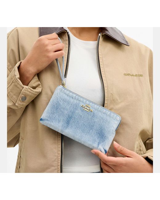 COACH White Large Corner Zip Wristlet