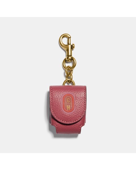 COACH Red Wireless Earbud Case Bag Charm With Patch