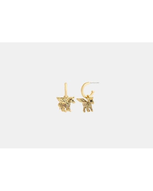 COACH Black Brushed Pegasus Huggie Earrings
