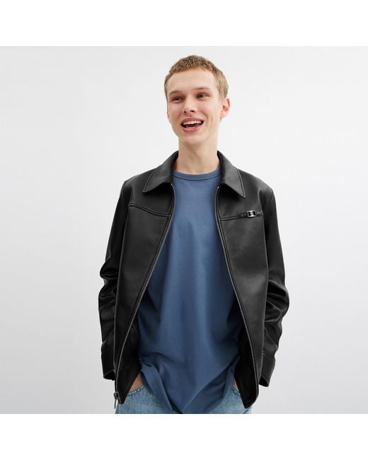 COACH Black Heritage C Lightweight Leather Jacket for men
