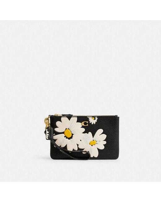 COACH Black Small Wristlet With Floral Print