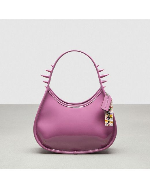 COACH Pink Ergo Bag In Crinkle Patent Topia Leather Spikes
