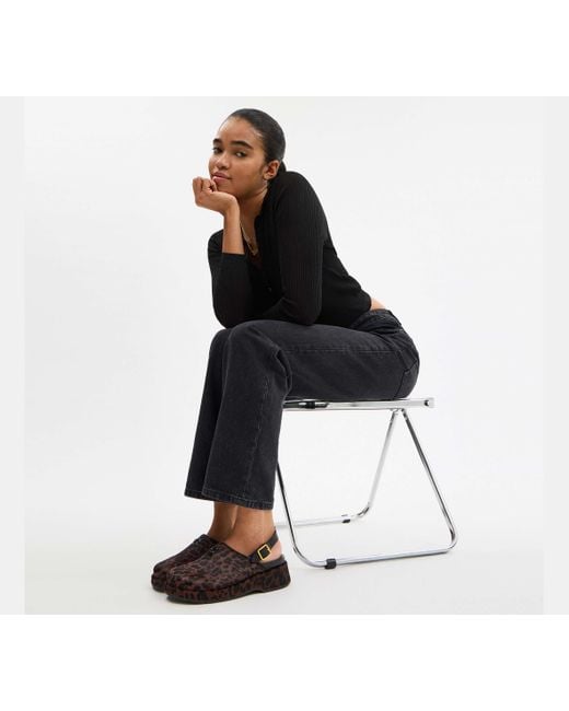 COACH Black C Platform Clog With Leopard Print