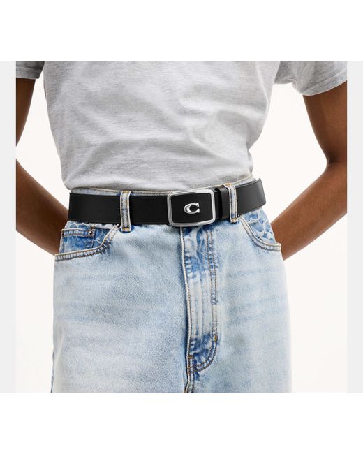 COACH Black Signature Plaque Buckle Belt for men