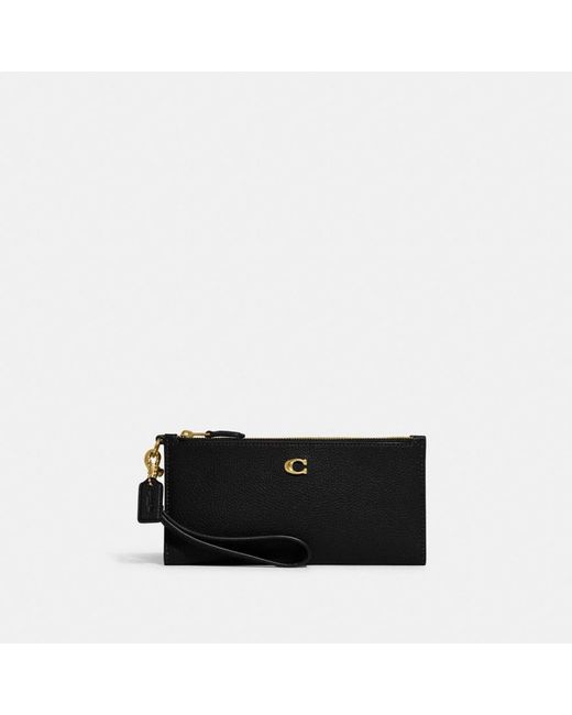 COACH Leather Double Zip Wallet in Brass/Black (Black) | Lyst