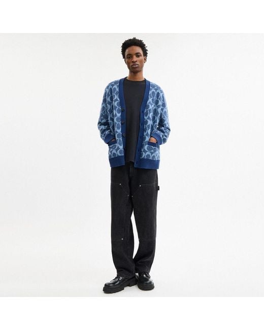 COACH Blue Signature Chunky Cardigan for men