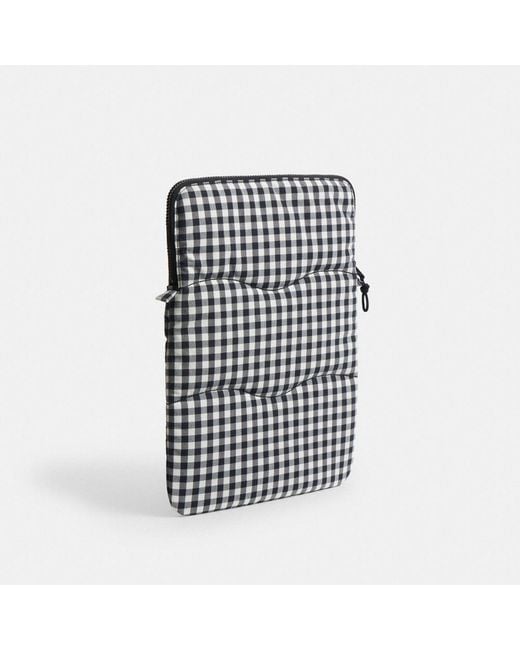 COACH Black Topia Loop Laptop Sleeve With Wavy Quilting In Gingham