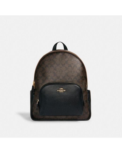 COACH Black Large Court Backpack In Signature Canvas